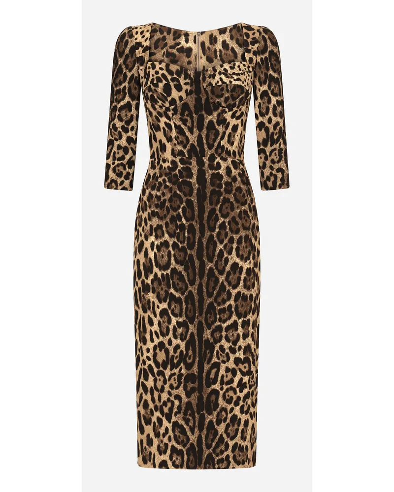 Dolce & Gabbana Leopard-print Calf-length Cady Dress - Donna Abiti Stampa Animalier Viscosa Leo