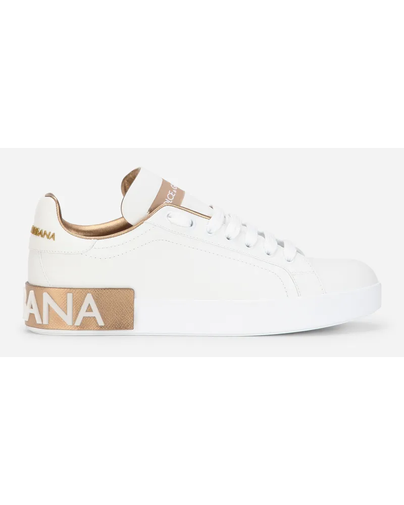 Dolce & Gabbana Sneaker Portofino In Vitello Nappato E Dettagli Lamé - Donna Sneaker Oro Pelle Oro