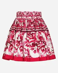 Dolce & Gabbana Gonna Corta In Popeline Stampa Maiolica - Donna Gonne Fucsia Cotone Tris