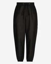 Dolce & Gabbana Pantalone Jogging Lino E Cotone Etichetta Logo - Uomo Pantaloni E Shorts Nero Lino Nero