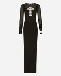 Dolce & Gabbana Long Tulle Dress With Rhinestone Cross Embellishment - Donna Abiti Nero Tulle Nero