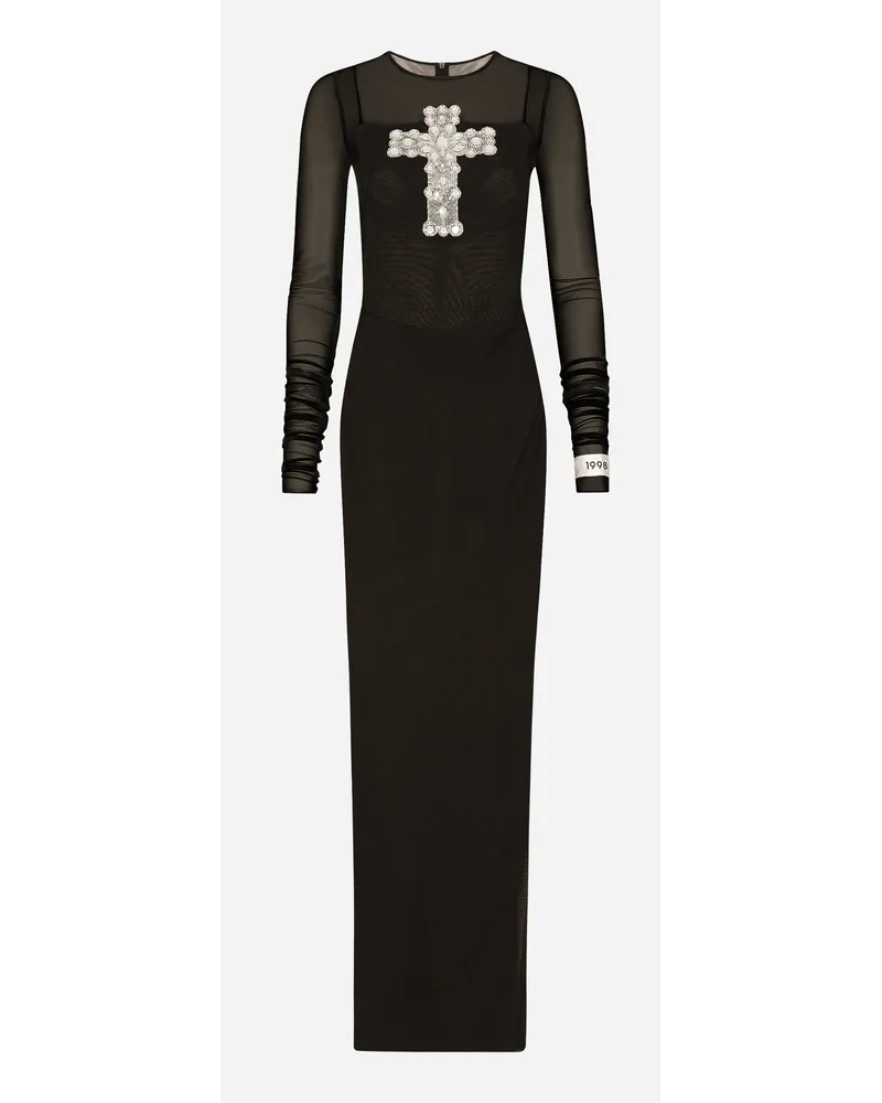 Dolce & Gabbana Long Tulle Dress With Rhinestone Cross Embellishment - Donna Abiti Nero Tulle Nero