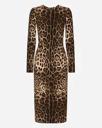 Dolce & Gabbana Abito A Maniche Lunghe In Cady Stampa Leopardo - Donna Abiti Stampa Animalier Viscosa Leo