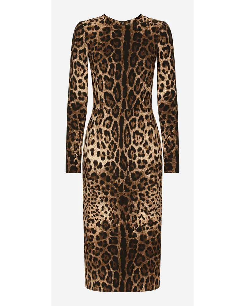 Dolce & Gabbana Abito A Maniche Lunghe In Cady Stampa Leopardo - Donna Abiti Stampa Animalier Viscosa Leo