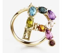 Rainbow Alphabet R Ring In Yellow Gold With Multicolor Fine Gems - Donna Anelli Oro