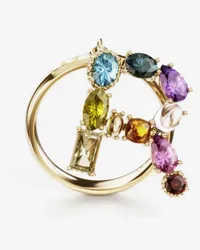 Dolce & Gabbana Rainbow Alphabet R Ring In Yellow Gold With Multicolor Fine Gems - Donna Anelli Oro Oro