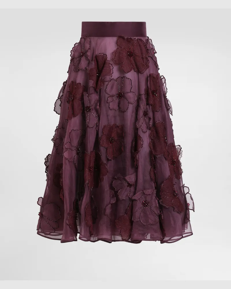 Dolce & Gabbana Gonna Midi A Ruota In Organza Con Ricamo Fiori - Donna Gonne Multicolore Ricamati