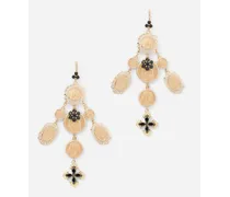 Yellow Gold Sicily Earrings With Medals And Cross Pendants - Donna Orecchini Oro Metallo