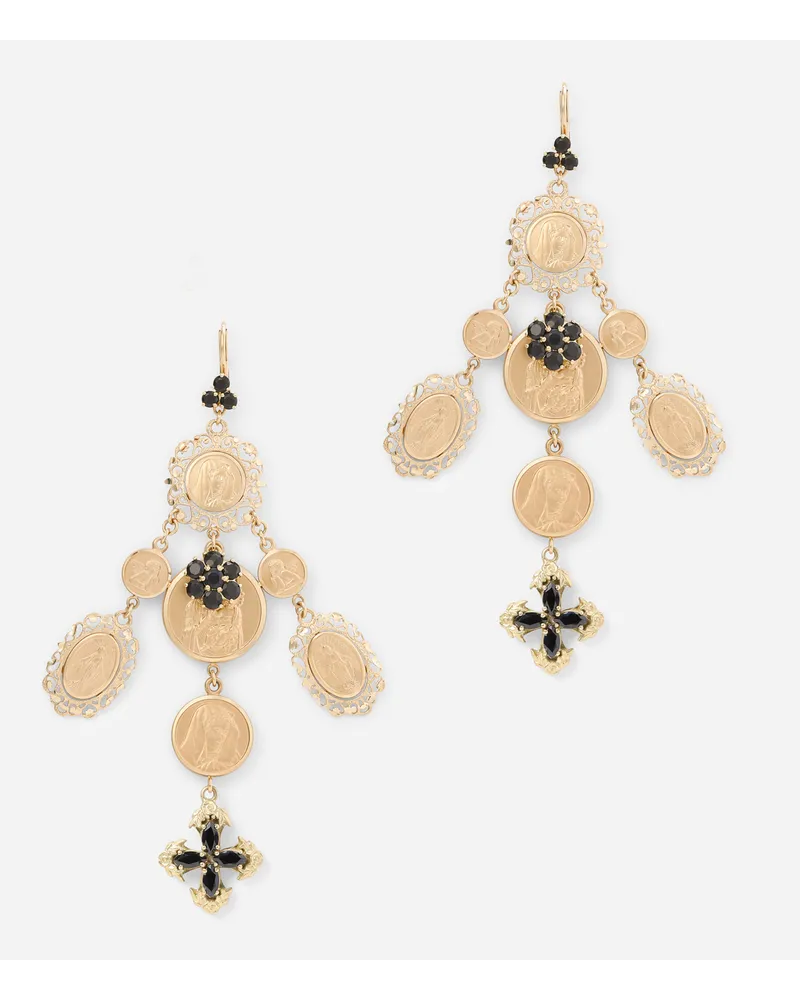 Dolce & Gabbana Yellow Gold Sicily Earrings With Medals And Cross Pendants - Donna Orecchini Oro Metallo Oro