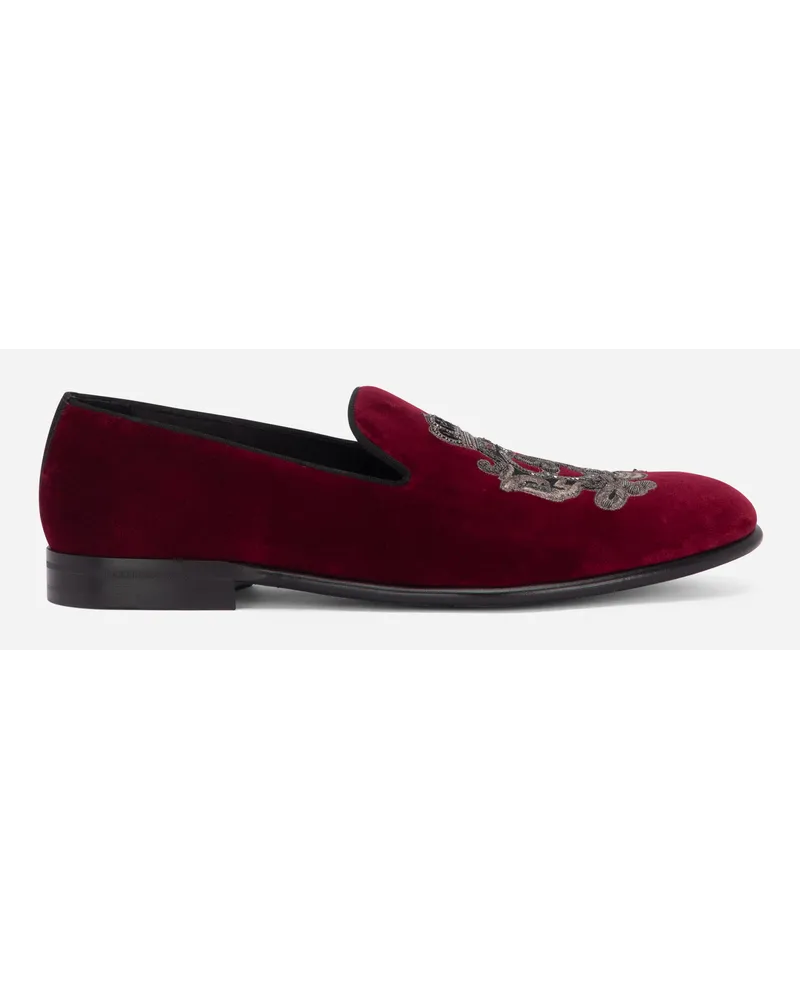 Dolce & Gabbana Velvet Slippers With Coat Of Arms Embroidery - Uomo Driver E Mocassini Bordeaux Velluto Bordeaux