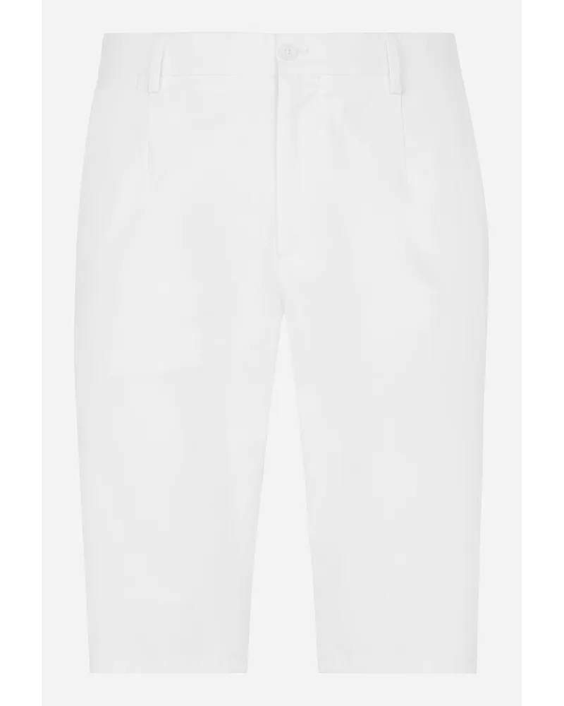 Dolce & Gabbana Bermuda In Cotone Stretch Con Patch Dg - Uomo Pantaloni E Shorts Bianco Cotone Bianco