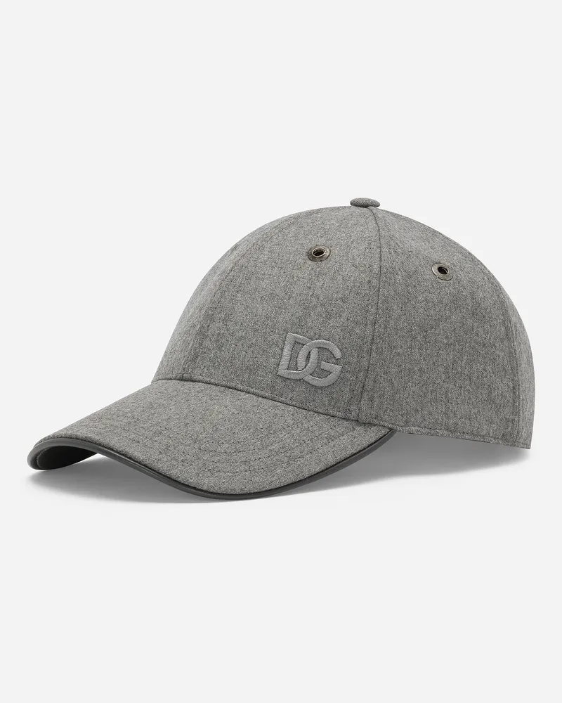 Dolce & Gabbana Cappello Baseball In Flanella Con Ricamo Logo Dg - Uomo Cappelli E Guanti Grigio Melange