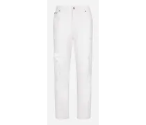Jeans In Denim Di Cotone Con Rotture - Donna Denim Multicolore