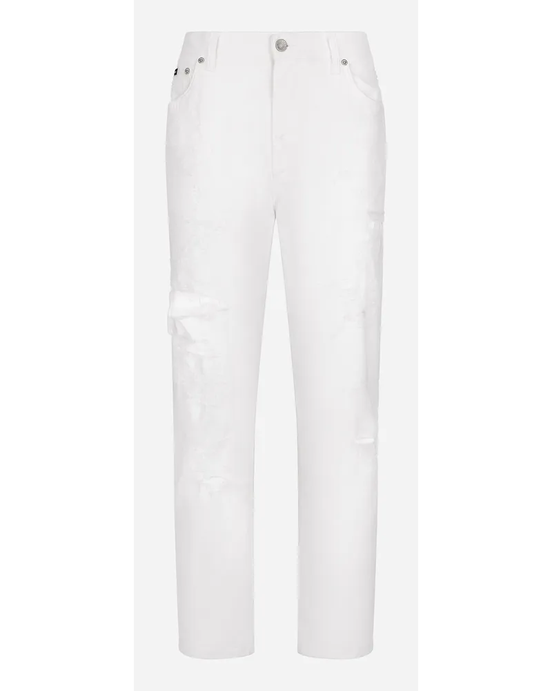 Dolce & Gabbana Jeans In Denim Di Cotone Con Rotture - Donna Denim Multicolore Variante