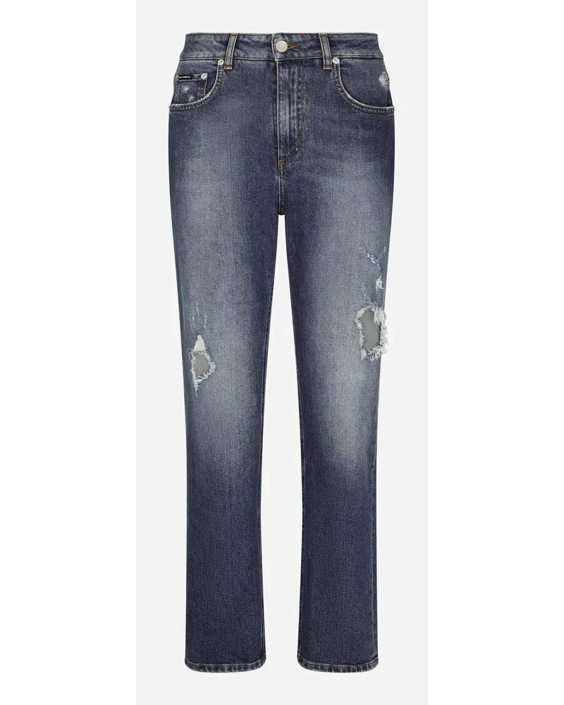 Dolce & Gabbana Jeans Boyfriend In Denim Con Buchi - Donna Denim Multicolore Variante