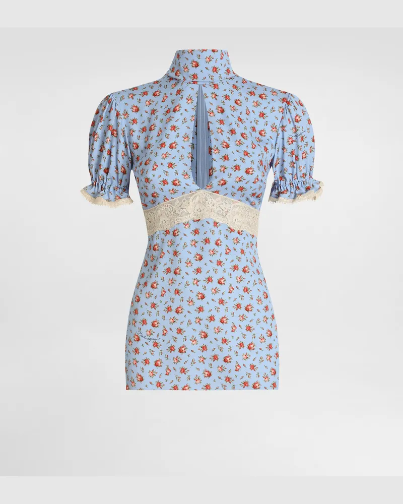 Dolce & Gabbana Top In Charmeuse Stampa Roselline - Donna Camicie E Top Multicolore Multicolore