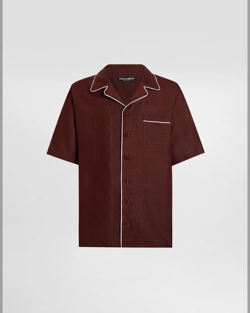 Dolce & Gabbana Camicia Hawaii In Tela Di Lino - Uomo Camicie Multicolore Marrone-viola