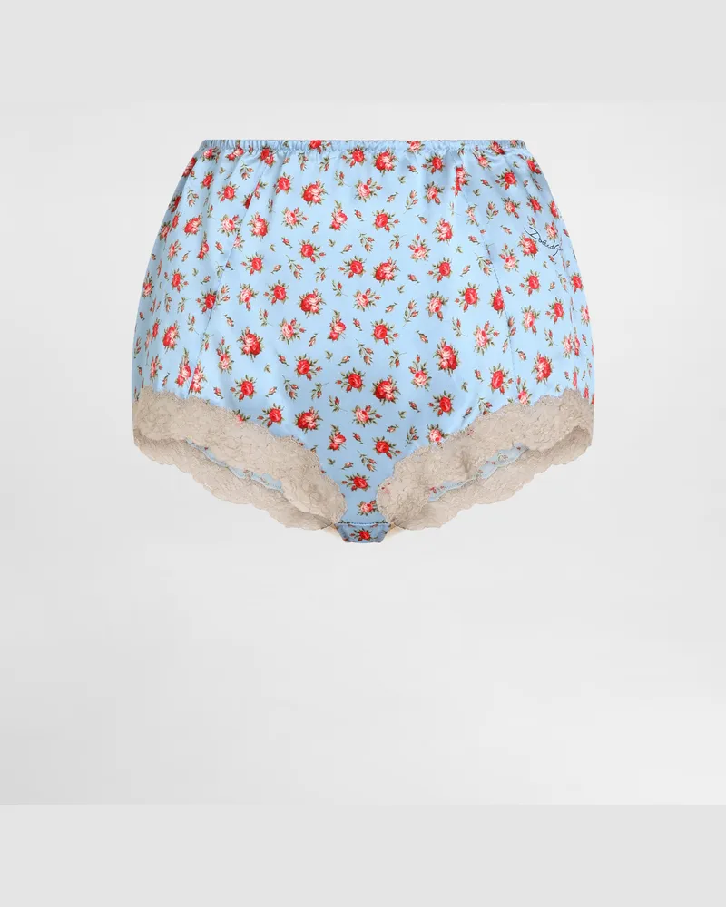 Dolce & Gabbana Slip In Raso E Pizzo Stampa Roselline - Donna Intimo Multicolore Multicolore