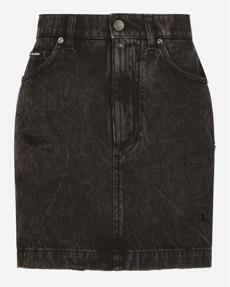 Dolce & Gabbana Minigonna In Denim Lavato - Donna Gonne Multicolore Variante