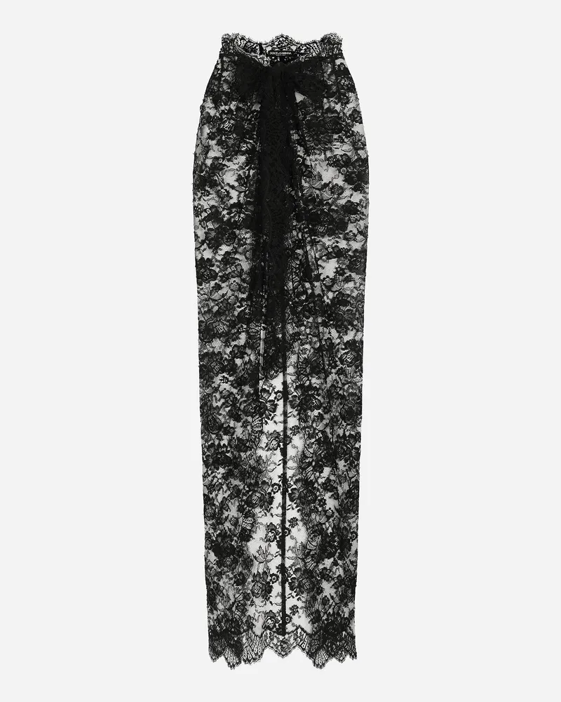 Dolce & Gabbana Gonna Lunga In Pizzo Chantilly - Donna Gonne Nero Nero