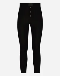 Dolce & Gabbana Legging In Cotone A Costine Con Placca - Uomo Pantaloni E Shorts Nero Nero