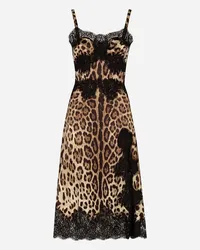 Dolce & Gabbana Abito Lingerie Midi In Raso Stampa Leopardo Con Bordi In Pizzo - Donna Abiti Stampa Animalier Cotone Leo