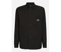 Camicia Martini Cotone Con Placca Logata - Uomo Camicie Nero Cotone