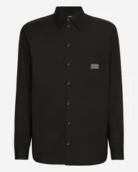 Dolce & Gabbana Camicia Martini Cotone Con Placca Logata - Uomo Camicie Nero Cotone Nero