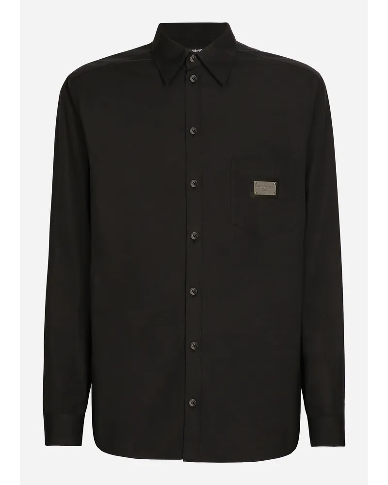 Dolce & Gabbana Camicia Martini Cotone Con Placca Logata - Uomo Camicie Nero Cotone Nero