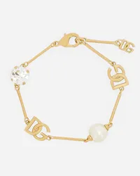 Dolce & Gabbana Bracciale Con Logo Dg, Strass E Perla - Donna Bijoux Oro Metallo Oro