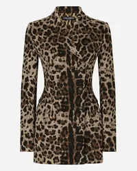 Dolce & Gabbana Giacca Turlington Doppiopetto In Lana Jacquard Leopardo - Donna Giacche E Blazer Multicolore Viscosa Jacquard