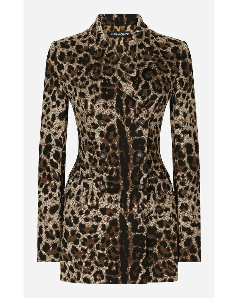 Dolce & Gabbana Giacca Turlington Doppiopetto In Lana Jacquard Leopardo - Donna Giacche E Blazer Multicolore Viscosa Jacquard