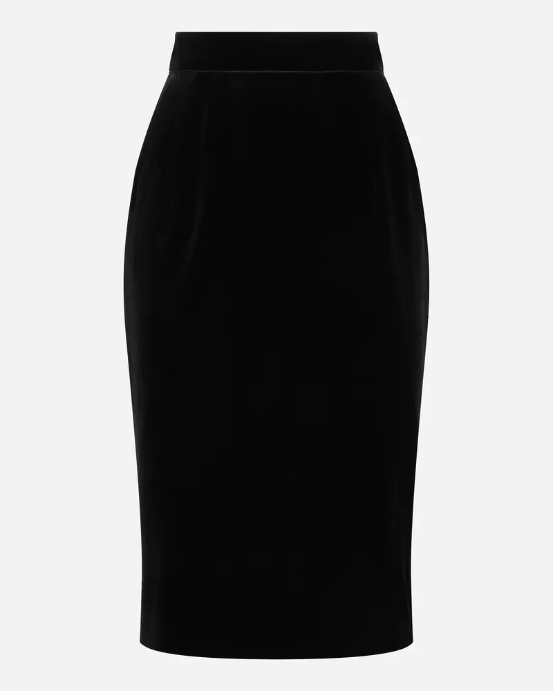 Dolce & Gabbana Gonna Midi A Tubino In Velluto - Donna Gonne Nero Nero