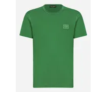 Cotton T-shirt With Logoed Plaque - Uomo T-shirts E Polo Verde Cotone