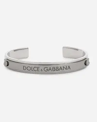 Dolce & Gabbana Bracciale Rigido Con Logo - Uomo Bijoux Argento Metallo Argento