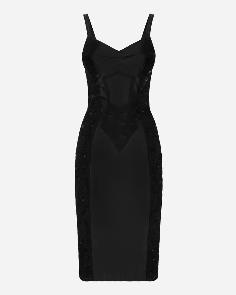 Dolce & Gabbana Abito Longuette Corsetteria In Raso E Pizzo - Donna Abiti Nero Nero