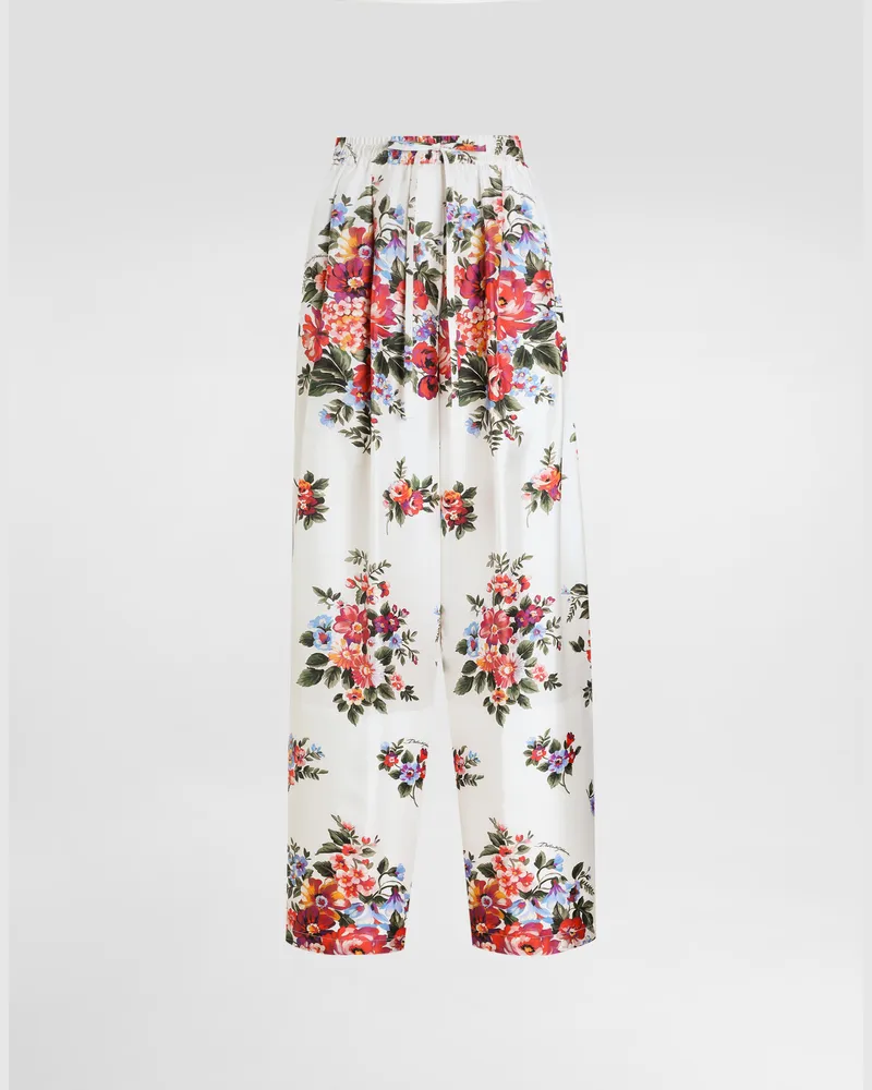 Dolce & Gabbana Pantaloni In Twill Stampa Mazzo Di Fiori - Donna Pantaloni E Shorts Multicolore Multicolore