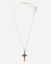 Dolce & Gabbana Pendente Rainbow Alphabet Croce In Oro Giallo Con Gemme Multicolore - Donna Collane Oro Oro Oro