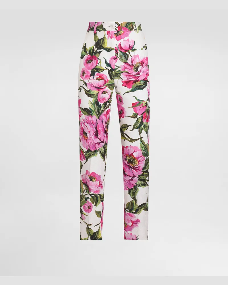Dolce & Gabbana Pantaloni In Cotone Jacquard Stampa Peonie - Donna Pantaloni E Shorts Stampa Stampa