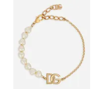 Dolce & Gabbana Bracciale Catena Con Perle E Logo Dg - Donna Bijoux Oro Metallo Oro