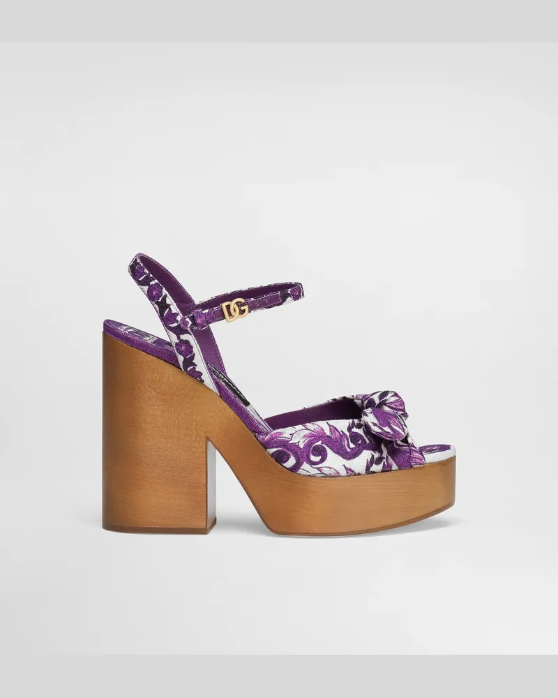 Dolce & Gabbana Zeppa In Stuoia Stampa Maiolica - Donna Sandali E Zeppe Multicolore Multicolore