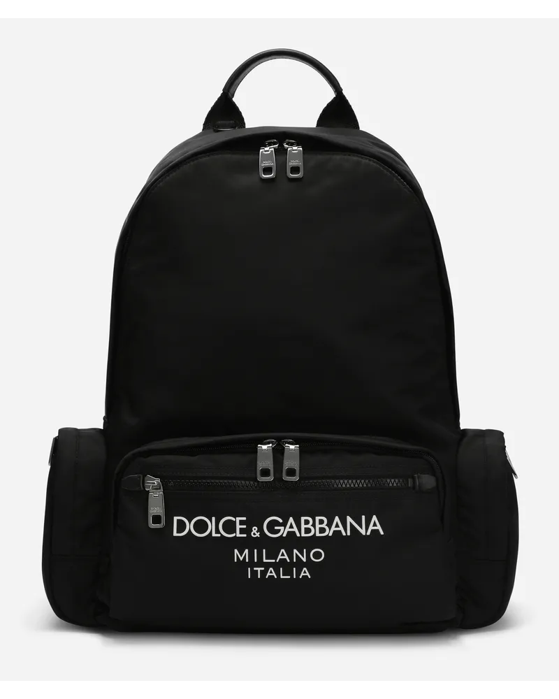 Dolce & Gabbana Zaino In Nylon Con Logo Gommato - Uomo Zaini E Marsupi Nero Nylon Nero
