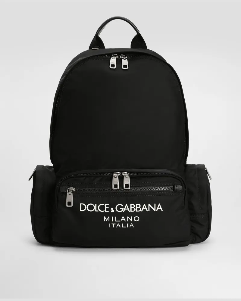 Dolce & Gabbana Zaino In Nylon Con Logo Gommato - Uomo Zaini E Marsupi Nero Nylon Nero
