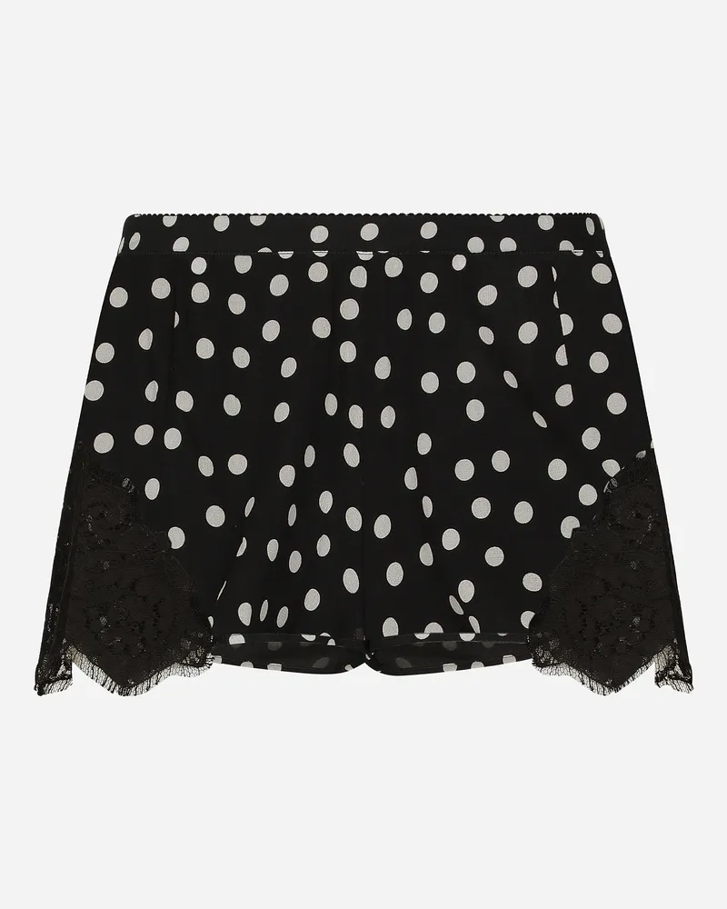 Dolce & Gabbana Shorts Lingerie In Seta Stampa Pois Con Pizzo - Donna Intimo Stampa Stampa