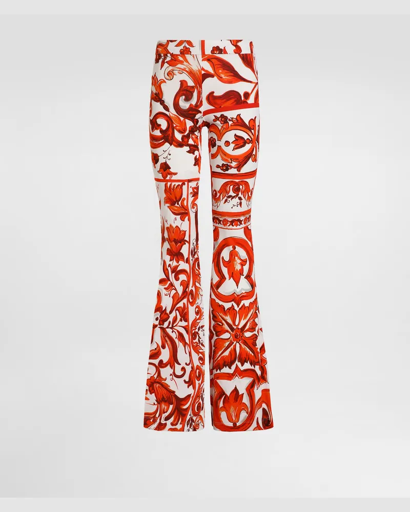Dolce & Gabbana Pantaloni In Organzino Stampa Maiolica - Donna Pantaloni E Shorts Multicolore Multicolore