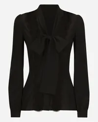 Dolce & Gabbana Camicia In Seta Con Intarsio In Pizzo - Donna Camicie E Top Nero Nero