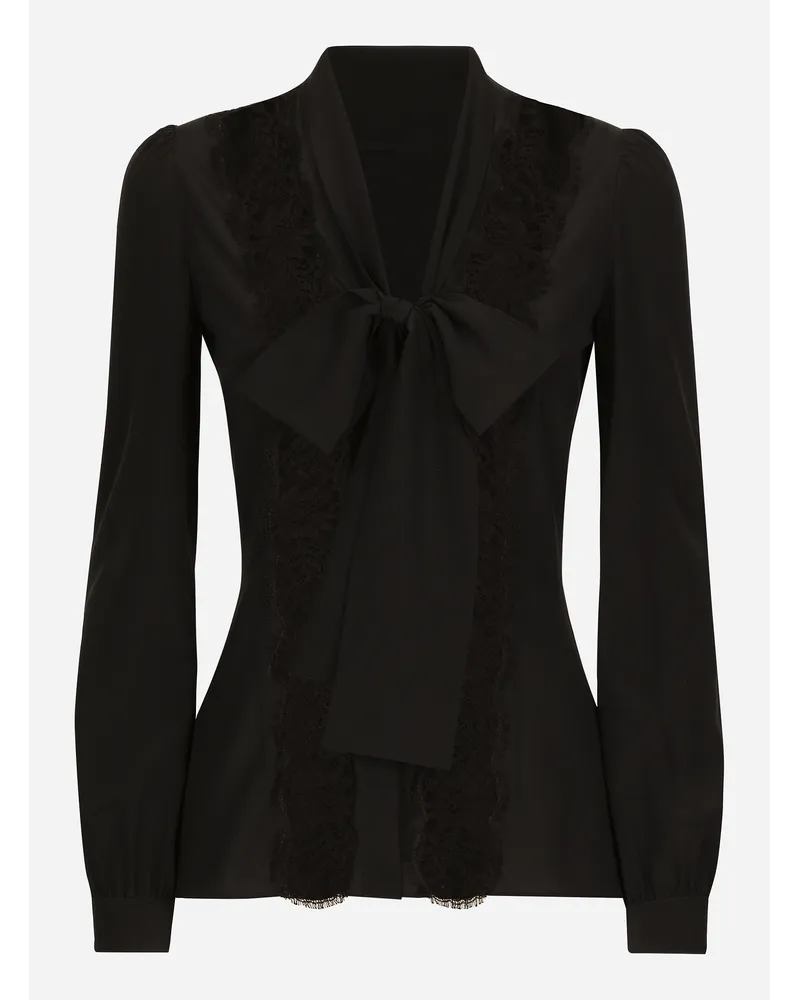 Dolce & Gabbana Camicia In Seta Con Intarsio In Pizzo - Donna Camicie E Top Nero Nero