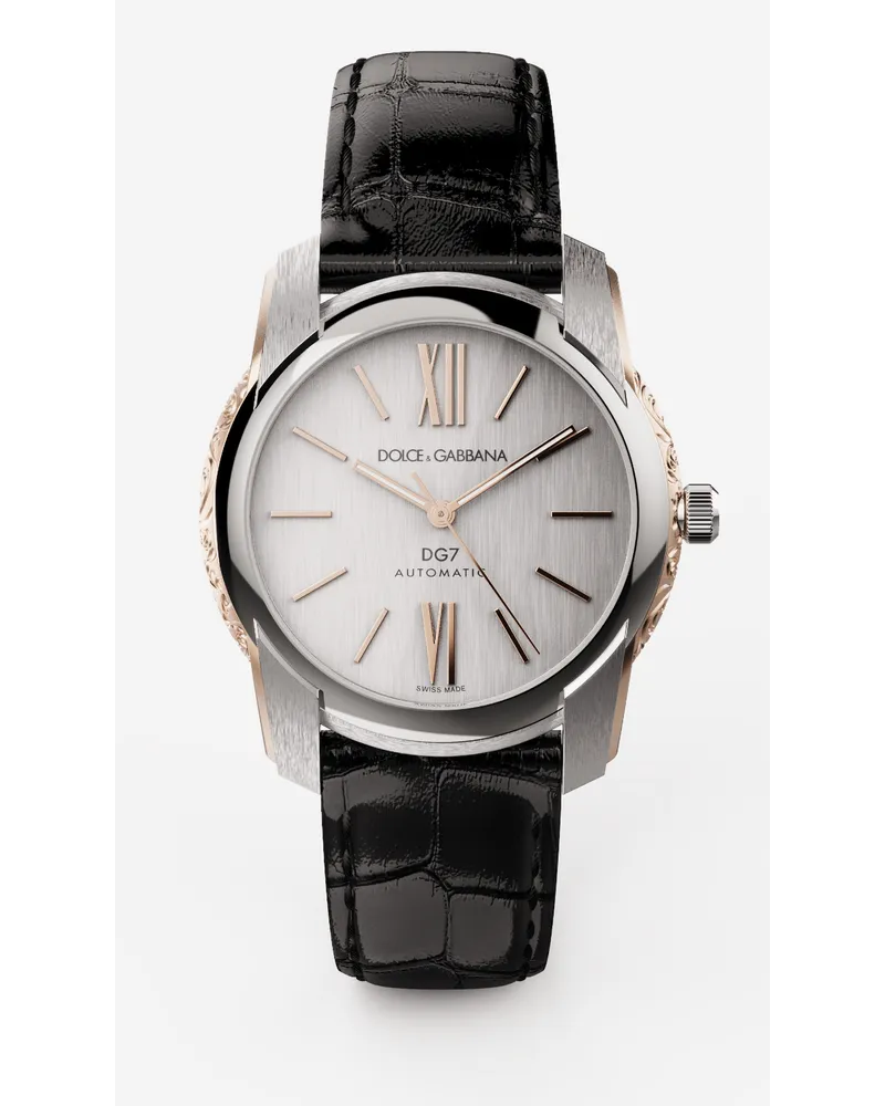 Dolce & Gabbana Dg7 Watch In Steel With Engraved Side Decoration In Gold - Uomo Orologi Argento Argento