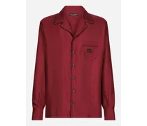 Camicia In Seta Con Patch Ricamo Logo Dg - Uomo Camicie Bordeaux Seta