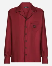 Dolce & Gabbana Camicia In Seta Con Patch Ricamo Logo Dg - Uomo Camicie Bordeaux Seta Vino